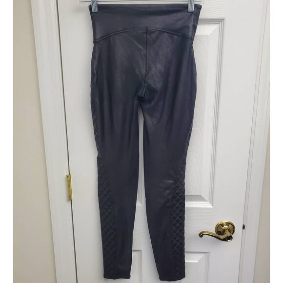 Spanx Leggings Size S Faux Leather Quilted Moto Athleisure Gym Workout Yoga - Picture 8 of 11